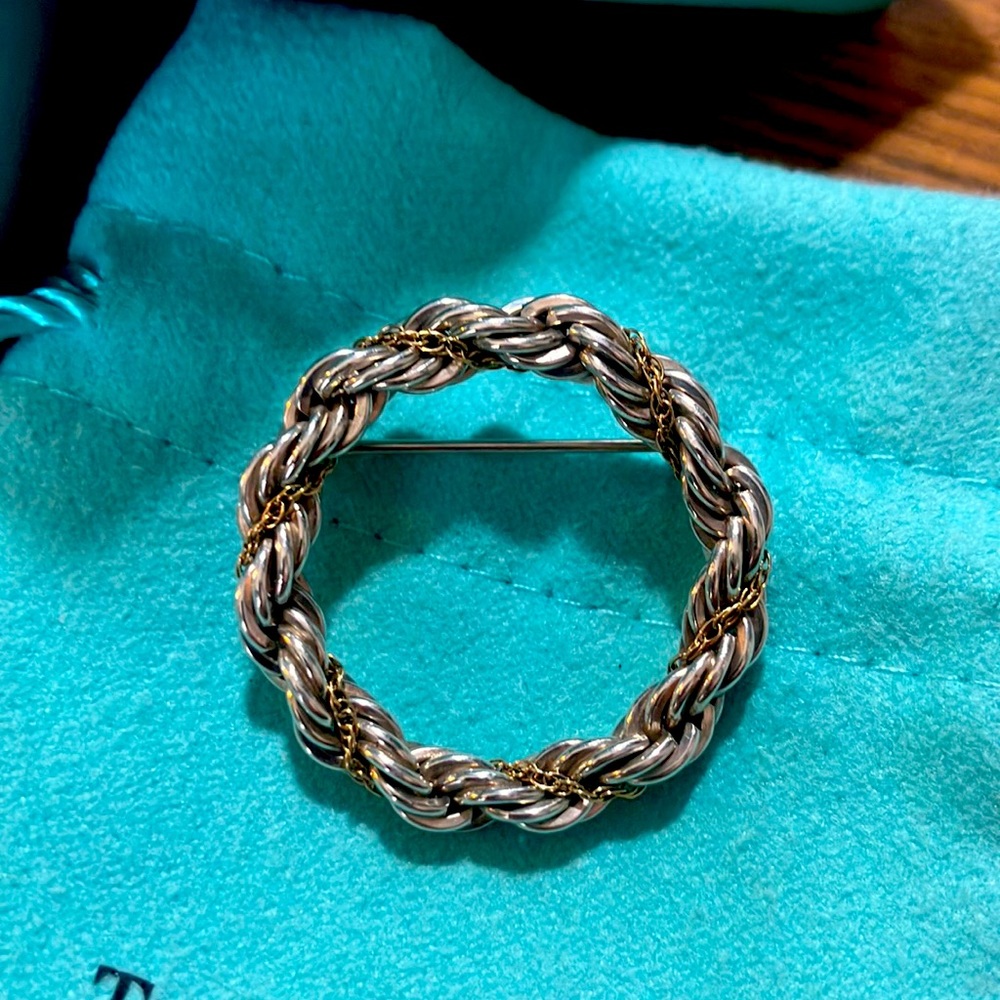 Tiffany & Co. Vintage silver 18K gold rope brooch